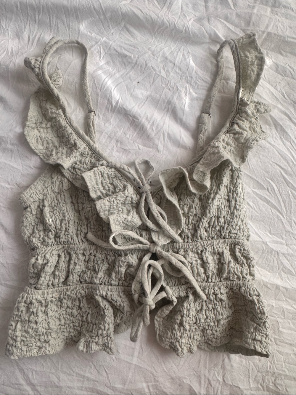 RSQ Ruffle Smocked Tie-Front Cami Top - Light Gray